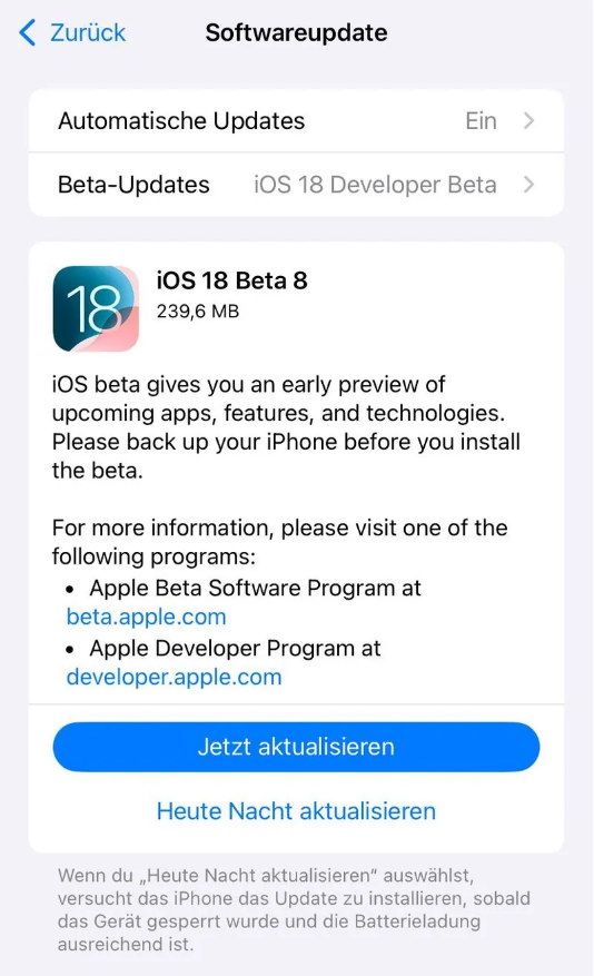 广华办事处苹果手机维修分享苹果 iOS / iPadOS 18 开发者预览版 Beta 8 发布 